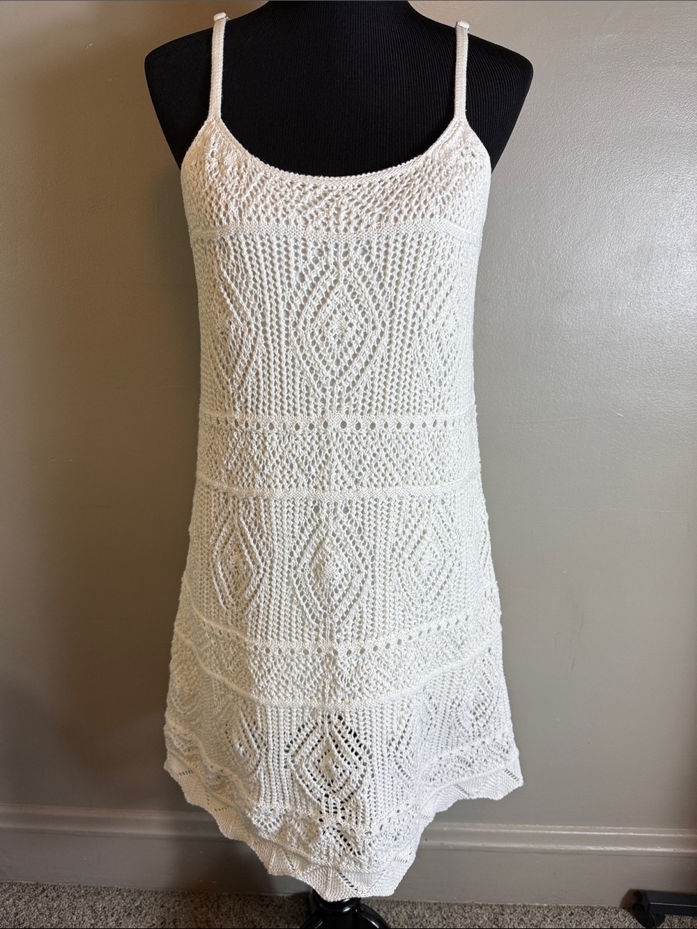 A New Day White Crochet Knit Spaghetti Strap Dress Sz L